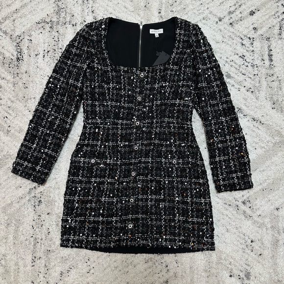 Gianni Bini Black Tweed Sequin Long Sleeve Dress New With Tags Size 8 - Picture 3 of 15